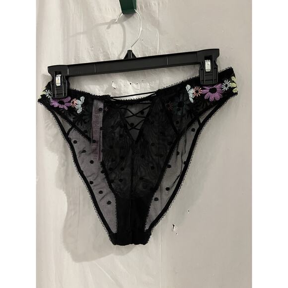 Savage X Fenti Black Mesh Floral Embroidered Polka Dot High Leg Bikini Panties M - Picture 5 of 11